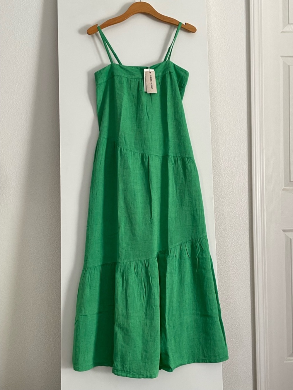 Sim & Sam Linen Blend Midi Sun Dress Green Lined Adj. Straps NWT